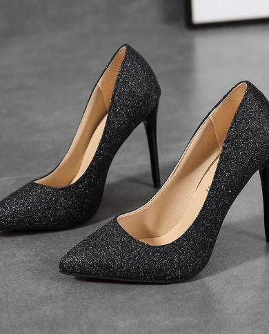 נעלי עקב נשים שואבות נעלי עקב גבוה נשים נעלי מסיבה לחתונה נעלי חתלתול עקבים  במידות גדולות נשים שמלת נשים צֶבַע Silver Shoe Size 40