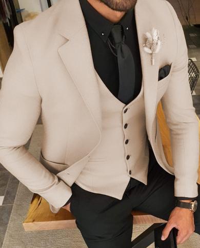 Mens Beige 2 Piece Suit One Button Elegant Evening Party Wear Dinner Coat  Pants