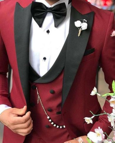 Burgundy Wedding Suit For Men 2023 Slim Fit 3 Pieces Groom Tuxedos
