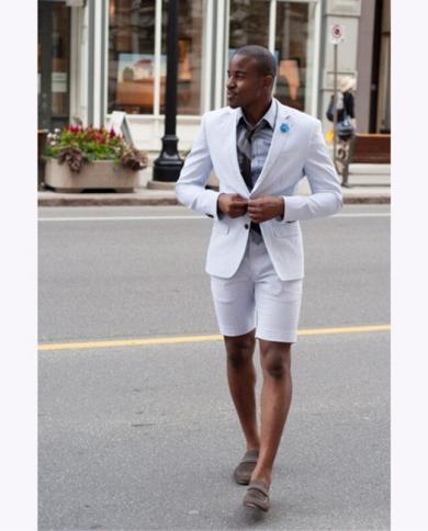 2023 Latest Coat Pant Designs White Wedding Suits For Men Short Pant Formal  Slim Fit Summer Groom Beach Custom Best Man size XL Color Auburn