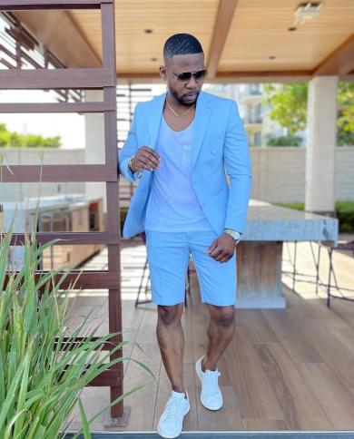 2023 Light Blue Men Suits Wedding Groom Tuxedo Costume Homme