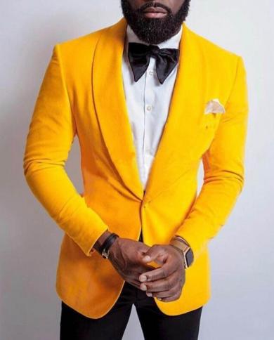 Slim Fit Velvet Mens Suits For Wedding Prom 2 Piece Male Fashion Yellow Blazer With Black Pants Shawl Lapel Custom Costu Color Burgundy size XL EU52