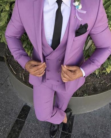 2023 Latest Coat Pants Design Purple Men Suits Slim Fit Groom