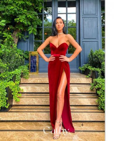 Strapless Mermaid Party Dress Side Split Trumpet Prom Dresses