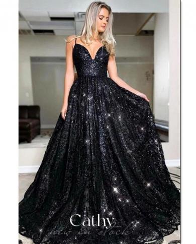 Glitter Black Ball Gown Vestidos De Fiesta Elegant Spaghetti