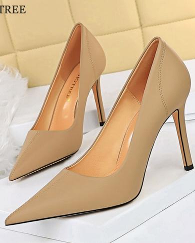 Bigtree Shoes 2023 New Pointy Toe Women Pumps Black Khaki Soft Pu