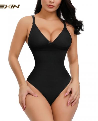 HEXIN Womens Seamless Seamless Body Shaper Thong Bodysuit With V