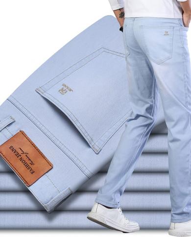2023 Spring Summer New Men s Thin Light Blue Jeans Business Casual
