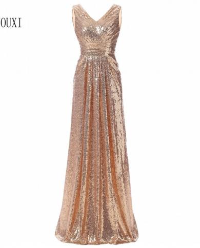 Rose Gold Sequined Bridesmaid Dresses Elegant Long Wedding Party Guest Dress  Vestidos De Fiesta De Noche Prom Dressbrid Color Silver US Size 8