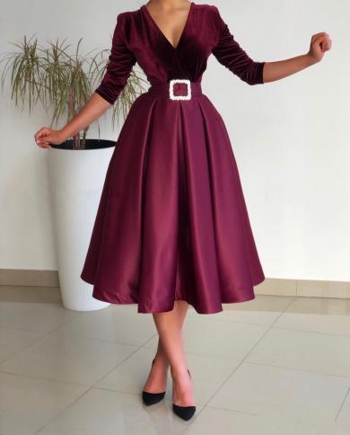 Robes De Soire Aline Velvet Satin Prom Evening Dresses 2023 V Neck 34 Sleeves Woman Short Formal Dress Corto Evening Color MULTI US Size 16 Robes De Soire Aline Velvet Satin Prom Evening Dresses 2023 V Neck 34 Sleeves Woman Short Formal Dress Corto Evening Color MULTI US Size 16