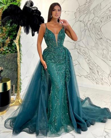 Serene Hill Green Detachable Skirt Spaghetti Straps Evening