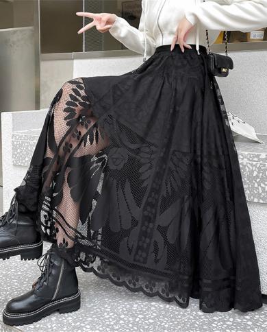 Elegant black lace maxi skirt sale