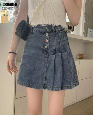 Y2k Lace Up Pleated Jean Mini Skirt Teens Style Aesthetic Tie Up