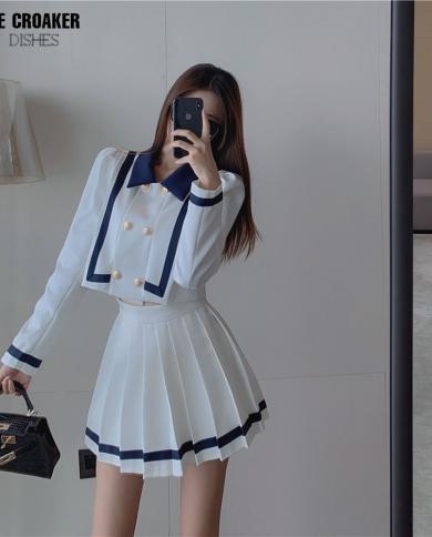 2023 New Preppy Style Two Piece Set Spring Short Coat Jacket high
