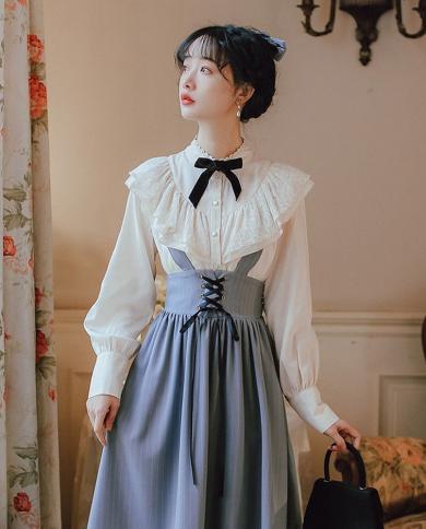 20s Spring Autumn Elegant Midi Long Skirt Women Vintage High Waist