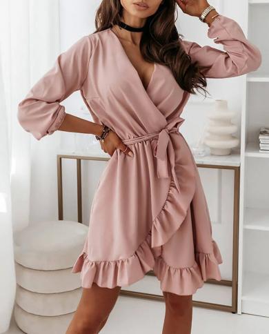 Ruffles lace up mini dress discount