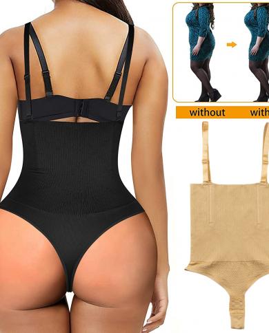 Body Shapewear Thong Waist Trainer Corset Open Bust Body Shaper Seamless  Invisible Bodysuit Slimming Belly Underwear Fa size L Color Black