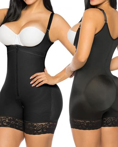 Body Shaper Fajas Colombianas Shapewear Women Postpartum Tummy Control Butt  Lifter Bodysuit Reductive Girdle Zipper Open size L Color Black