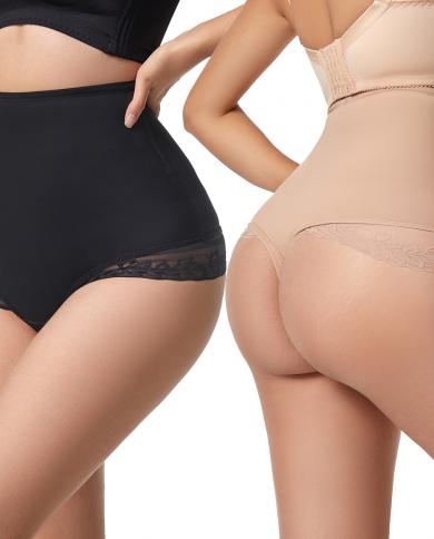 High Waist Tummy Control Panties Women Lace Thong Panty Body Shaper Slimming  Underwear Butt Lifter Flat Belly Cincher Briefs