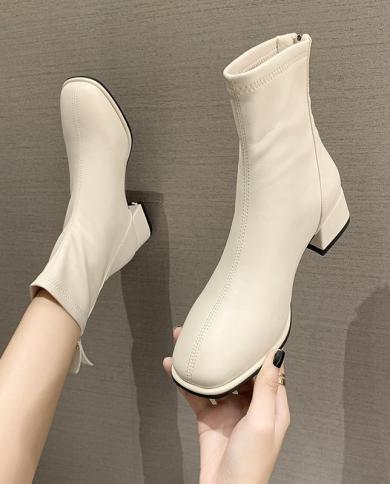 White Ankle Boots Back Zip Boots Women Luxury Designer Zipper