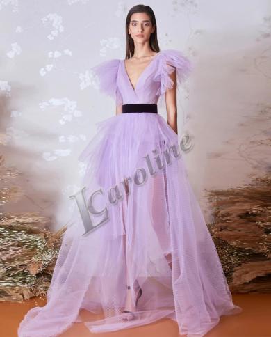 Caroline Lavender Simple Black Belt Evening Dress Sleeveless V Neck A Line Illusion Prom Gowns Party Custom Made Robes D Color Navy blue US Size 2