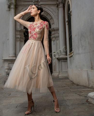 Caroline High End Honorable Scoop Appliques Lace Evening Dress Mid