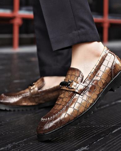 Mens Dress Shoes Black Leather Shoes Men Stylish Casual Dress Shoes Classic Italian Dress Oxford Shoes Men Designer Loa Color Brown Shoe Size 44