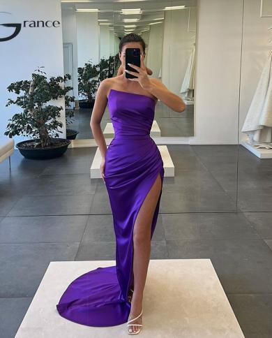 Purple Asymmetrical Pleat Evening Dresses For Women 2023 Stretch Satin Prom Gowns Pleat Summer Court Trrain Vestido De N Color Navy blue US Size Custom Size