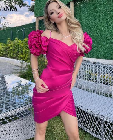Livanka Short Evening Prom Dresses Sweetheart Puffy Sleeves Off