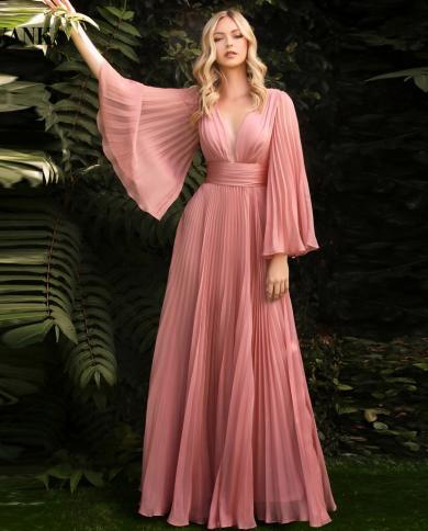 Livanka Modern Simple Evening Prom Dresses Scoop Puffy Sleeves Pleat  Chiffon A Line Engagement Party Personalised Robe D Color champagne US Size  2