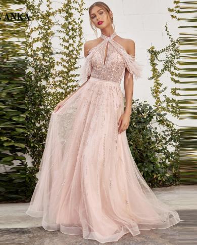 Livanka Exquisite Shiny Evening Prom Dresses Halter Crystal Feathers Off  The Shoulder Backless Personalised Robe De Soir Color Burgundy US Size 4
