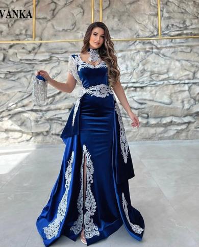 Livanka Modest Mermaid Slit Evening Prom Dresses Boho Lace