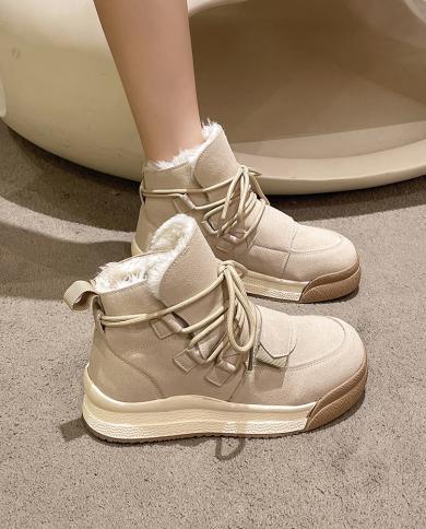 Lace Up Boots Women New 2023 Flat Heel Round Toe Autumn Shoes Luxury Designer Australia Winter Footwear Low Fashion Snow Color 2 Shoe Size 37