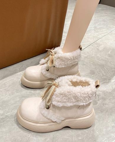 White Ankle Boots Boots Women Round Toe Winter Footwear Lace Up Shoes Low 2023 Rock Elegant Ladies Rubber High Heel Lace Color 1 Shoe Size 36