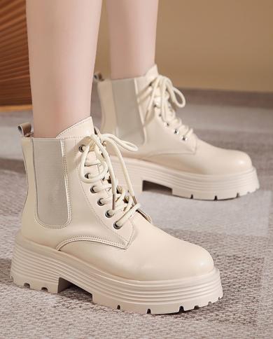 Lace Up Boots Womens Rubber Shoes Rain Boots Women Round Toe Rock