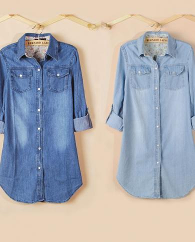 Long jean shirts for womens hot sale