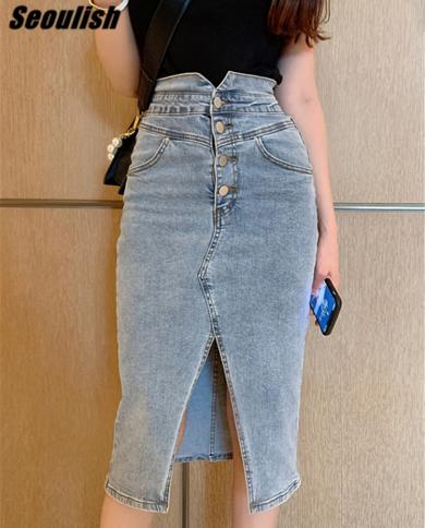 Knee length outlet denim wrap skirt