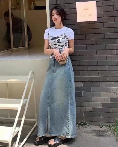 Long straight jean skirts online