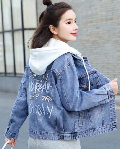 Ladies hooded top denim jacket