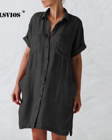 Fashion Summer Women New Turndown Collar Casual Solid Color Shirt