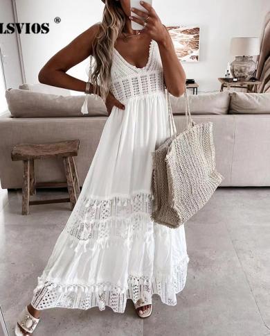 Ladies Casual Lace Patchwork Sleeveless Maxi Dress Women Summer