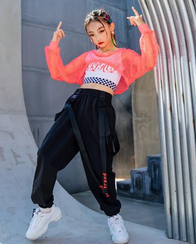 Summer Kids Clothes Girls Hip Hop Dance Costume Short Sleeved Tops Cargo  Pants Street Dance Jazz Dancing Outfit Kpop Wea size 160cm Color Pants