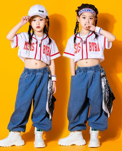 Children Jazz Costume Girls Hip Hop Dance Clothes Short Sleeves