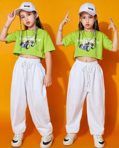 Jazz Dance Clothes For Girls Crop Tops White Casual Pants Summer Modern  Dance Costume Kids Hip Hop Clothing Kpop Outfit size 160cm Color Pants