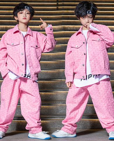 Kids Jazz Dance Clothes Hip Hop Costume Kpop Outfit Pink Tooling