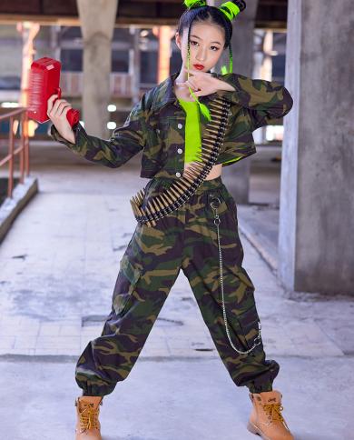 Camouflage Hip Hop Suit For Girls Jazz Dance Costume Tooling Coat