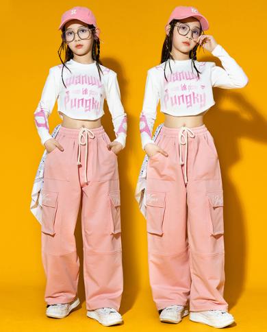 2023 Girls Jazz Dance Costume Crop Tops Pink Pants Hip Hop