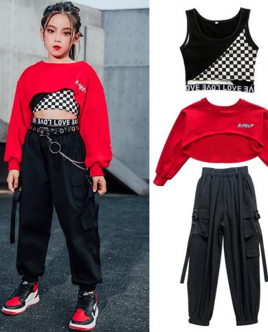 2023 Kids Hip Hop Costume For Girls Kpop Jazz Dance Clothes Plaid