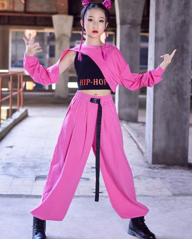 2023 Jazz Dance Costume For Girls Crop Tops Pants Pink Kpop Hiphop