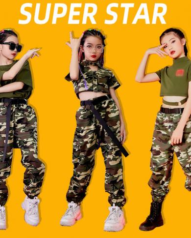 New Hip Hop Girls Clothes Short Sleeve Camouflage Suit Hiphop